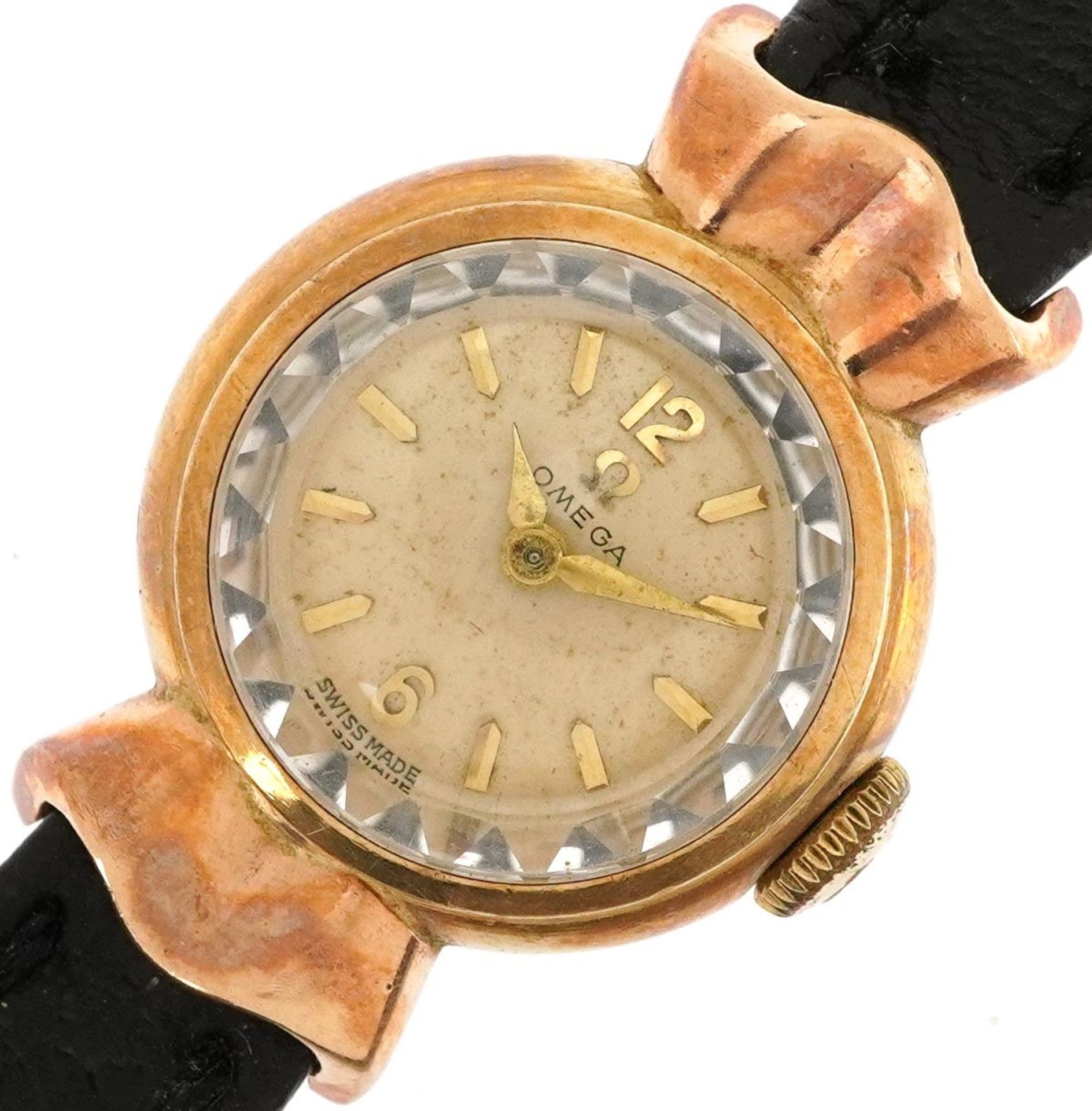 Omega, ladies 9ct gold wristwatch, the case numbered 14849, the case 17mm in diameter, total 11.2g :
