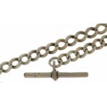 Silver watch chain with T bar and jewellery clasp, 45cm in length, 39.3g : For further information
