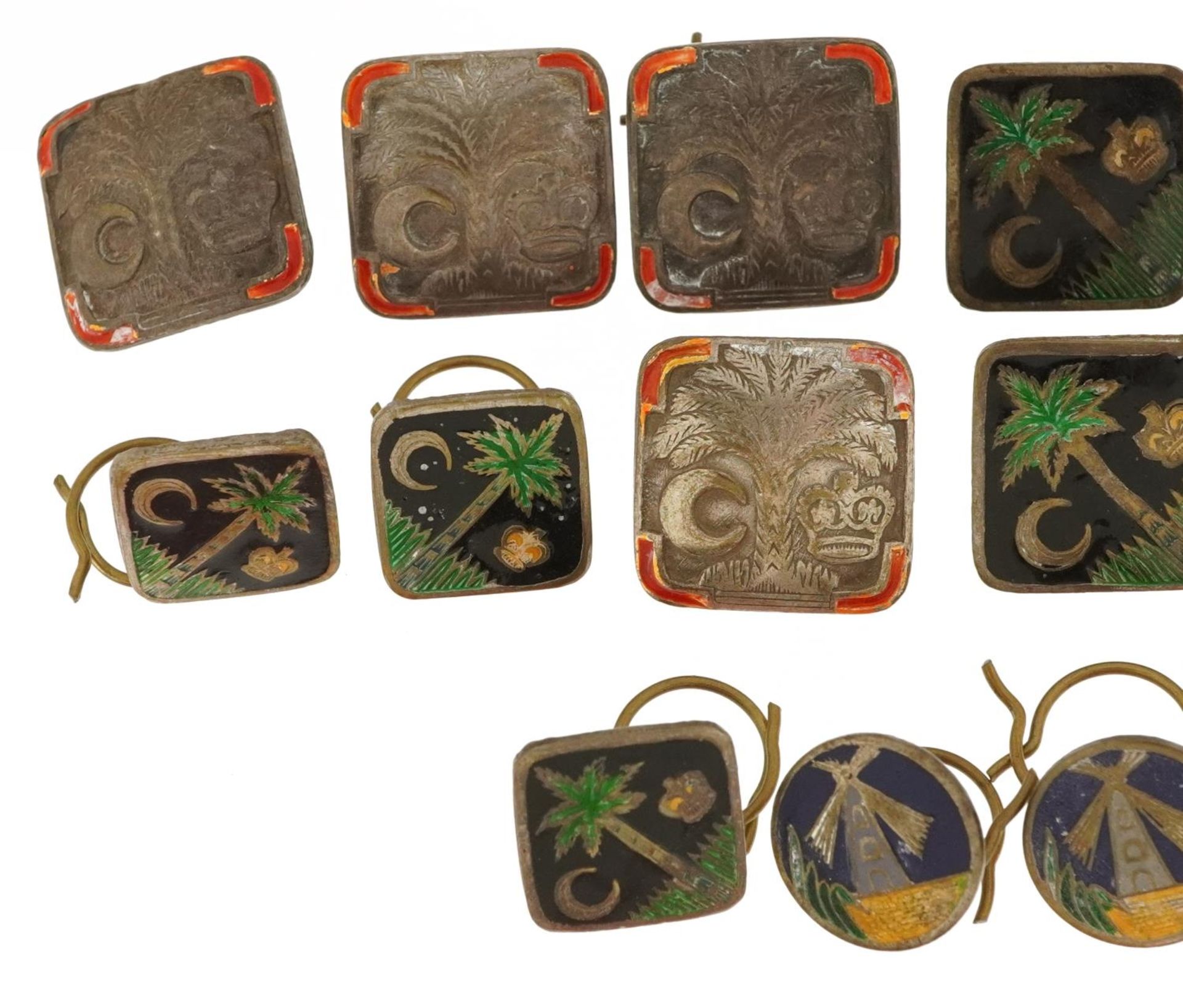 Indian Bharath Button Factory buttons including a set of six with enamelled palm trees and set of - Image 2 of 4