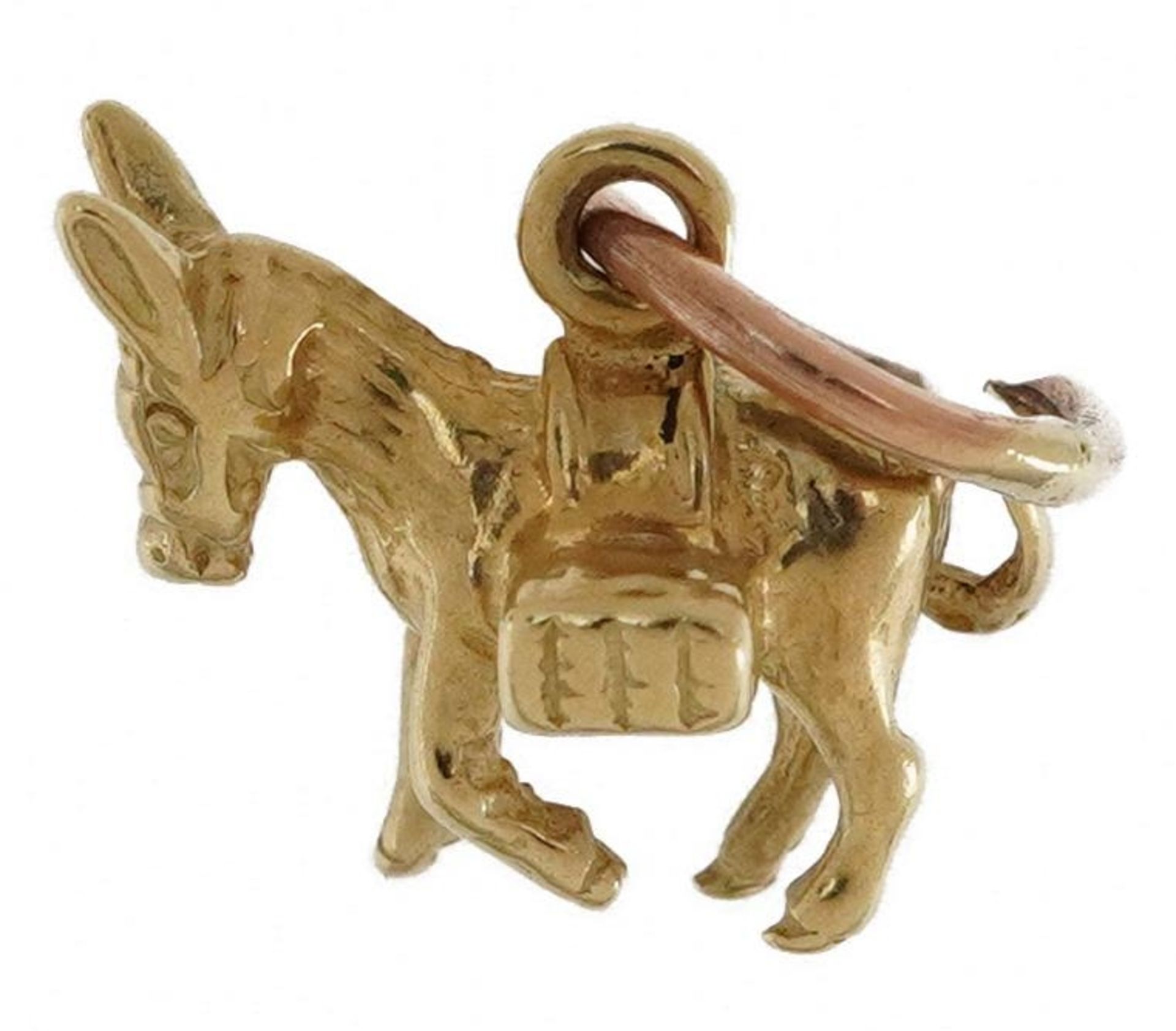 9ct gold donkey charm, 1.0cm high, 1.3g : For further information on this lot please contact the