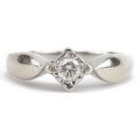 9ct white gold diamond solitaire ring, the band stamped 0.10 carat, size G/H, 2.5g : For further