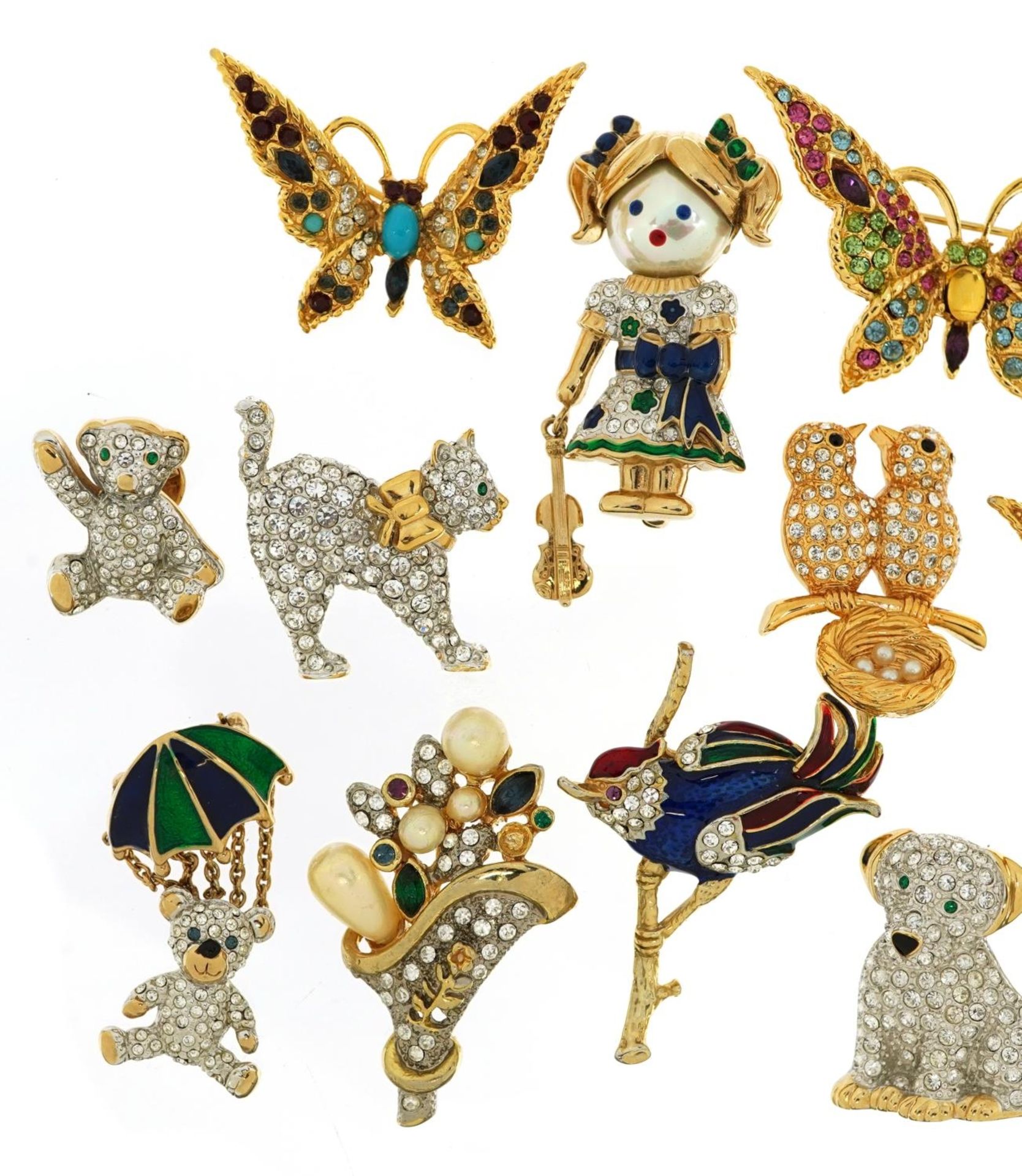 Collection of jewelled and enamel brooches including Butler & Wilson, the largest 7.5cm wide : For - Bild 2 aus 5