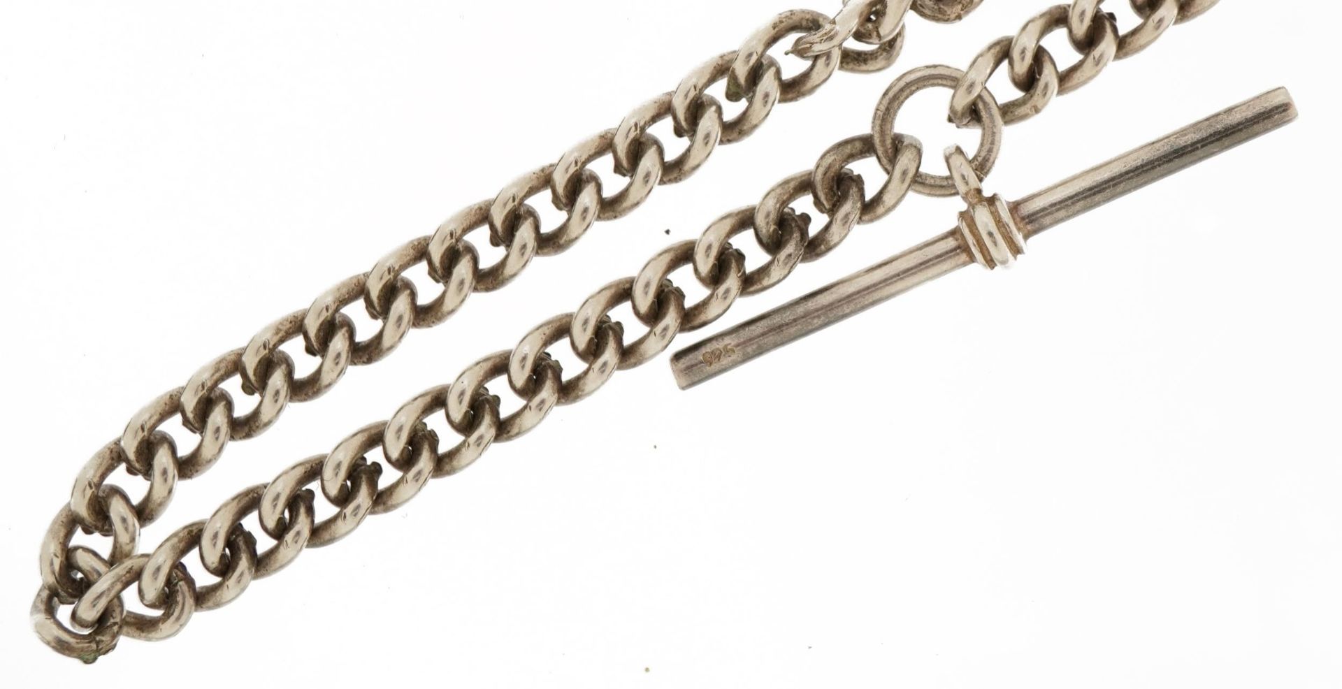 Silver watch chain with T bar, 41cm in length, 30.8g : For further information on this lot please