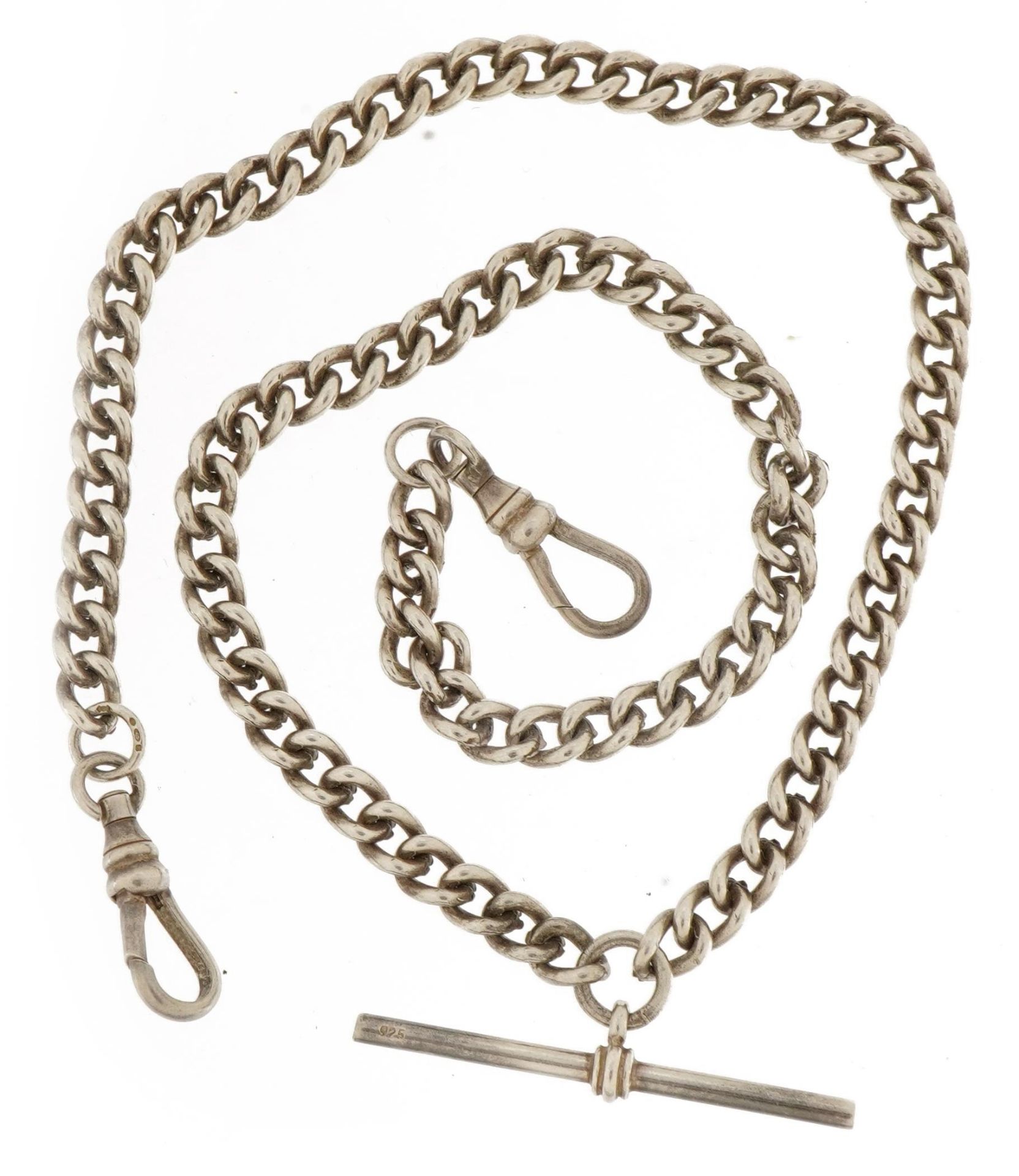 Silver watch chain with T bar, 41cm in length, 30.8g : For further information on this lot please - Image 2 of 3