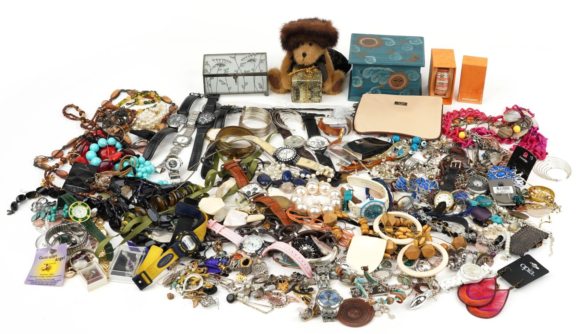 Large collection of vintage and later costume jewellery and wristwatches including necklaces,