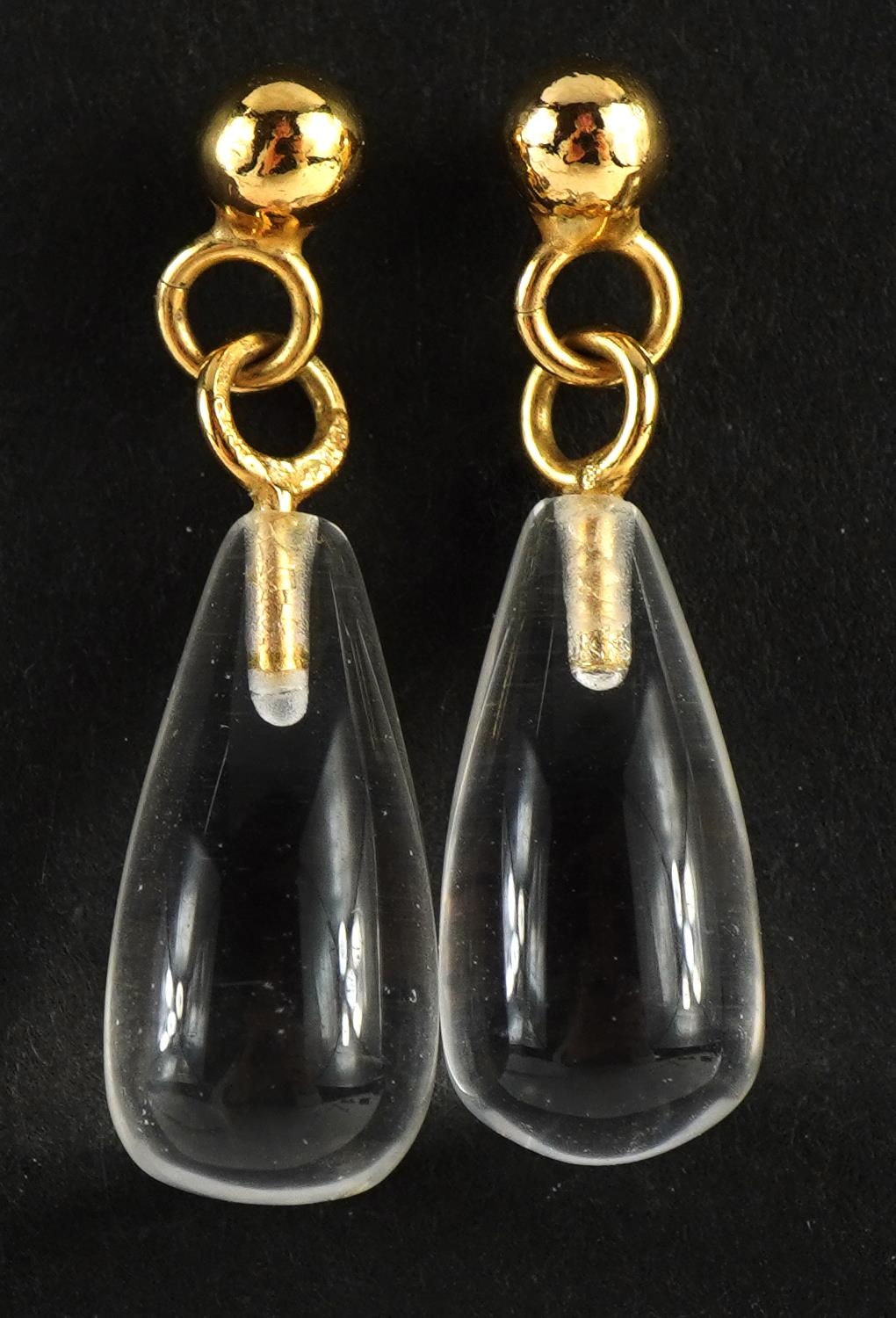 Pair of 9ct gold crystal drop earrings, 2.7cm high, 3.7g : For further information on this lot