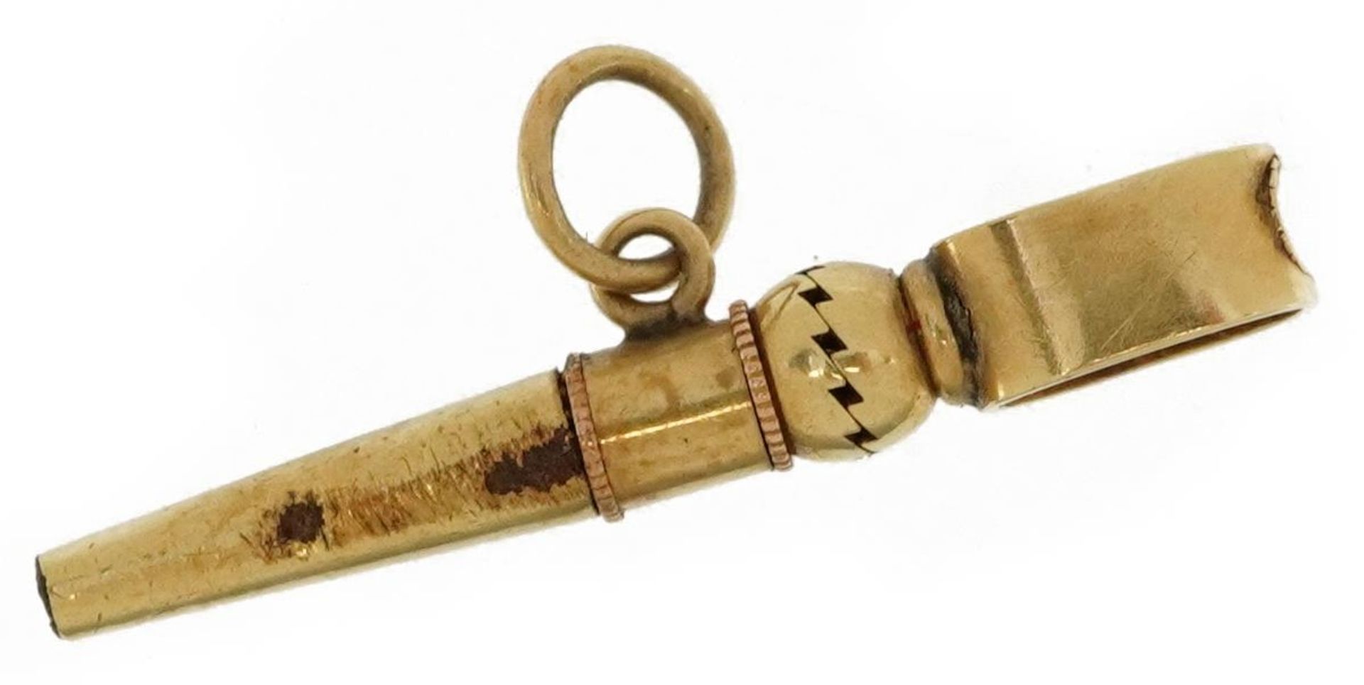 Yellow metal watch key charm, 2.3cm high, 1.0g : For further information on this lot please