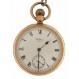 Waltham, gentlemen's Waltham Traveller gold plated open face pocket watch, the movement numbered
