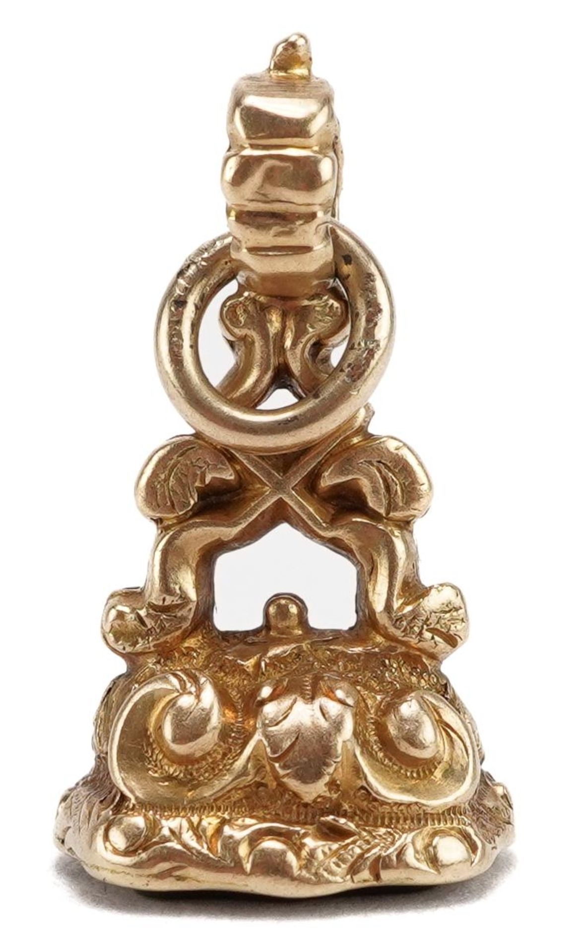 Unmarked gold hardstone seal fob charm, 1.9cm high, 1.7g : For further information on this lot - Bild 2 aus 3