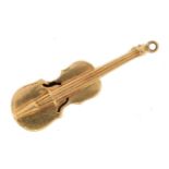 9ct gold violin charm, 2.8cm high, 0.8g : For further information on this lot please contact the