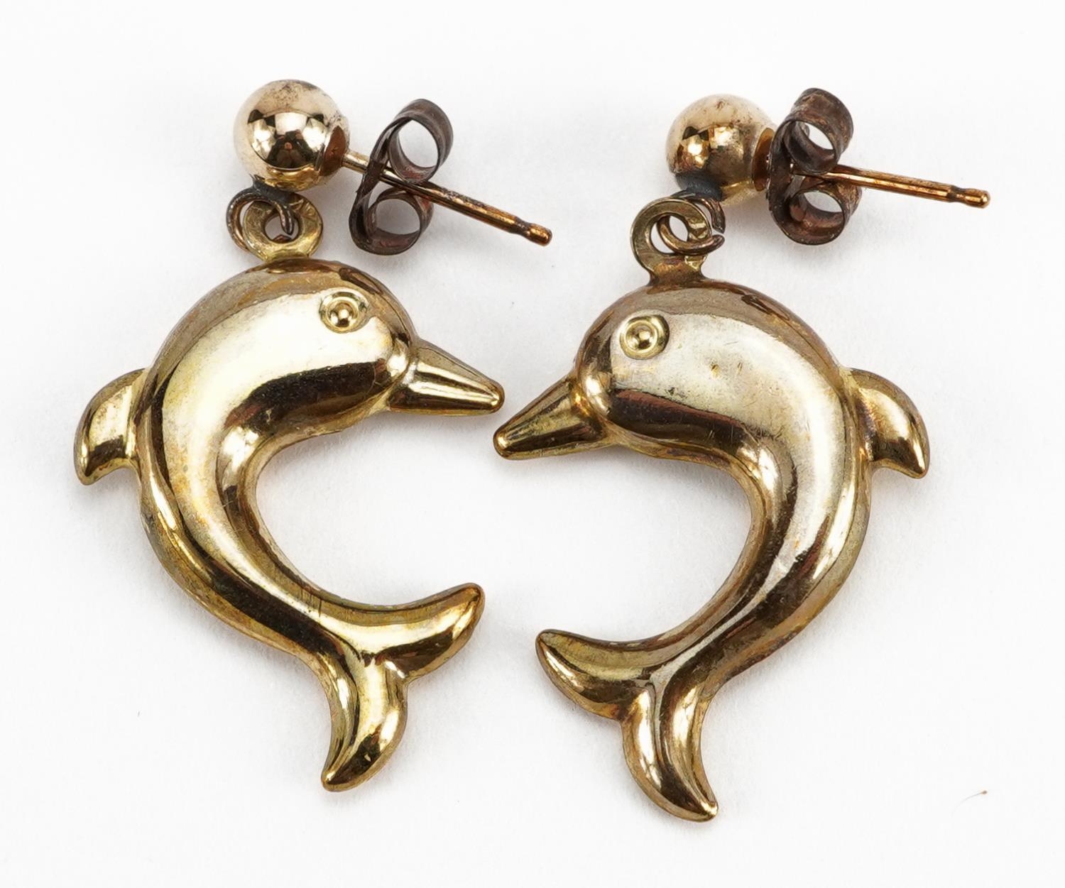 Pair of 9ct gold dolphin drop earrings, 2.6cm high, 1.5g : For further information on this lot - Image 2 of 2