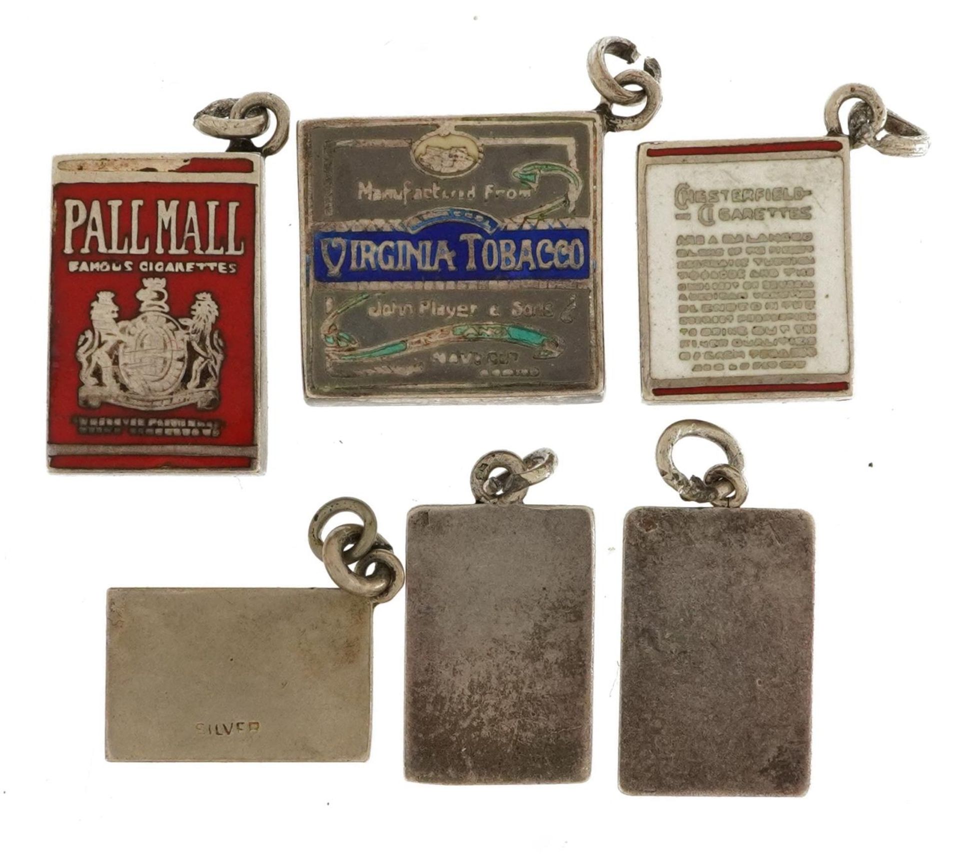 Six silver and white metal enamel charms comprising king and queen playing cards, envelope and - Image 2 of 3