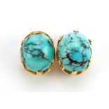 Pair of 9ct gold cabochon turquoise stud earrings, 1.4cm high, 6.4g : For further information on