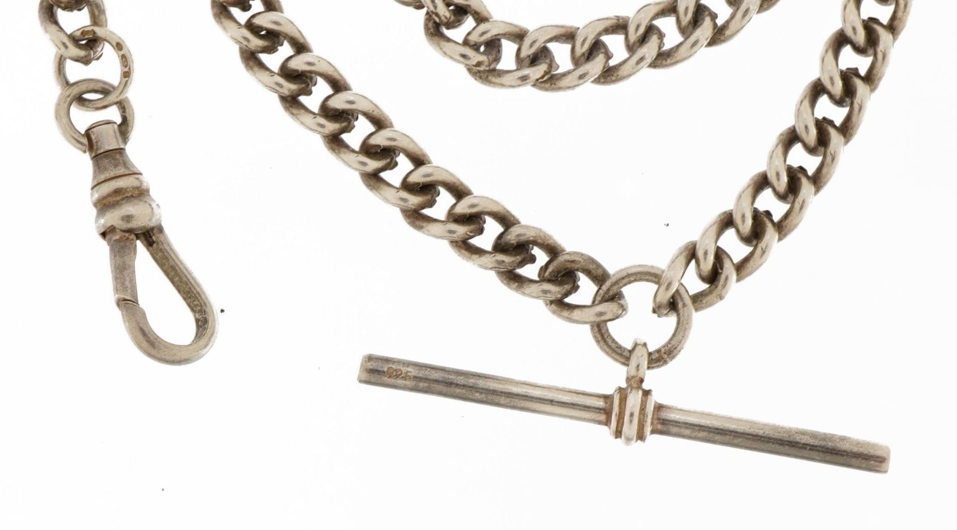 Silver watch chain with T bar, 41cm in length, 30.8g : For further information on this lot please - Image 3 of 3