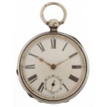 Waltham Mass, Victorian gentlemen's silver open face pocket watch with enamelled dial, Birmingham
