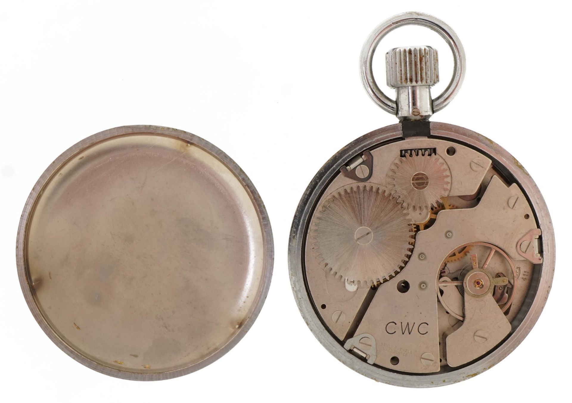 CWC, military interest open face stop watch, the case engraved D H S S _5460 1908 78, 50.5mm in - Image 3 of 3