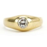 Large 18ct gold diamond solitaire ring housed in an F M K Cabe box, the diamond approximately 0.75