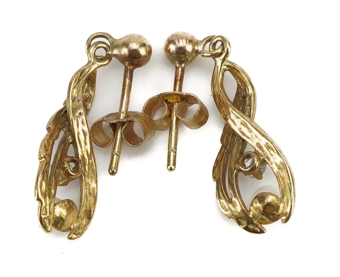 Pair of 9ct gold clear stone and pearl drop earrings, 2.2cm high, 1.2g : For further information - Image 2 of 2