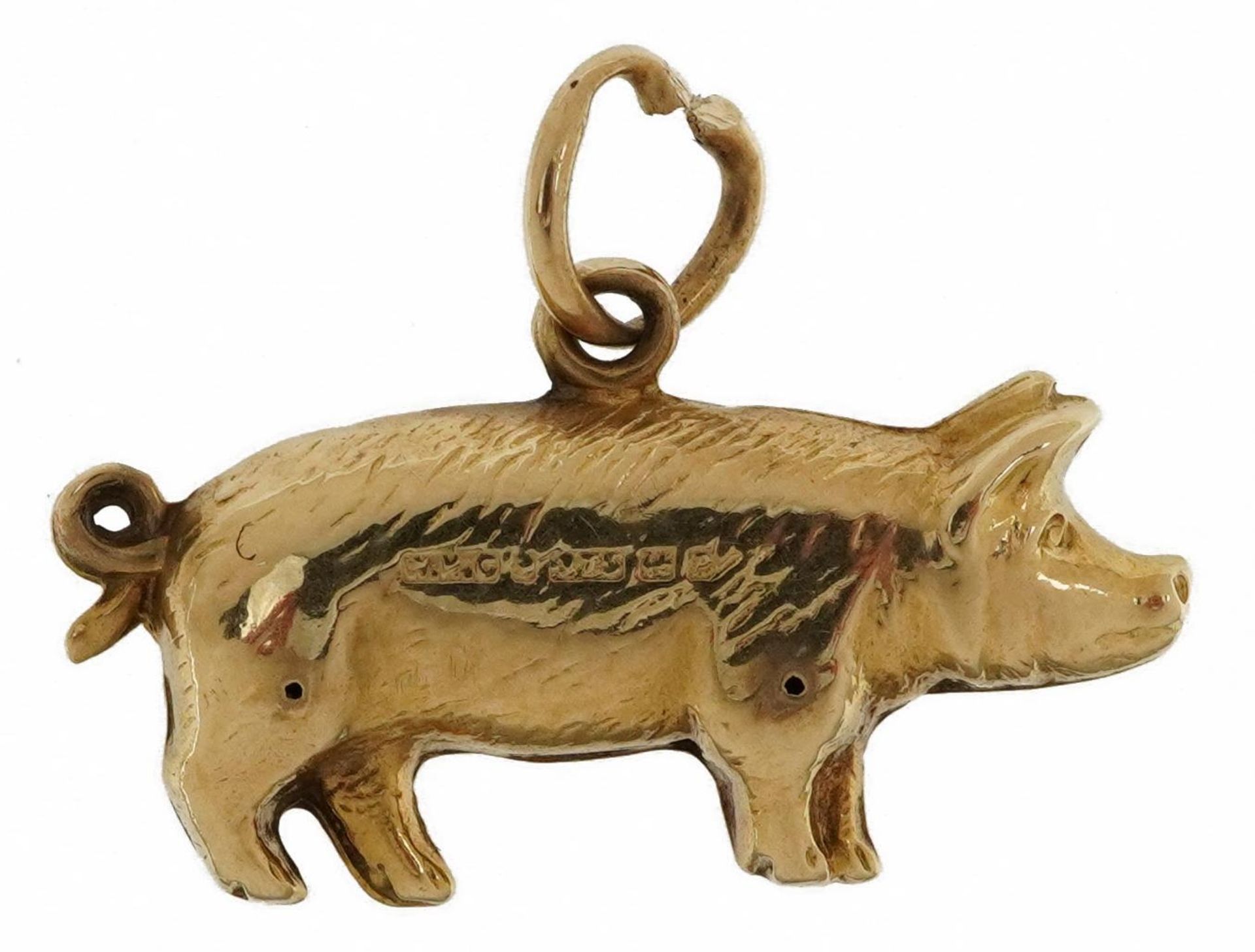 9ct gold pig charm, 2.0cm wide, 0.7g : For further information on this lot please contact the - Bild 2 aus 3