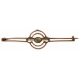 9ct gold cabochon opal bar brooch housed in a tooled leather box, 5.0cm wide, 2.0g : For further