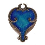 Art Nouveau style silver and blue guilloche enamel pendant, 2.6cm high, 3.1g : For further