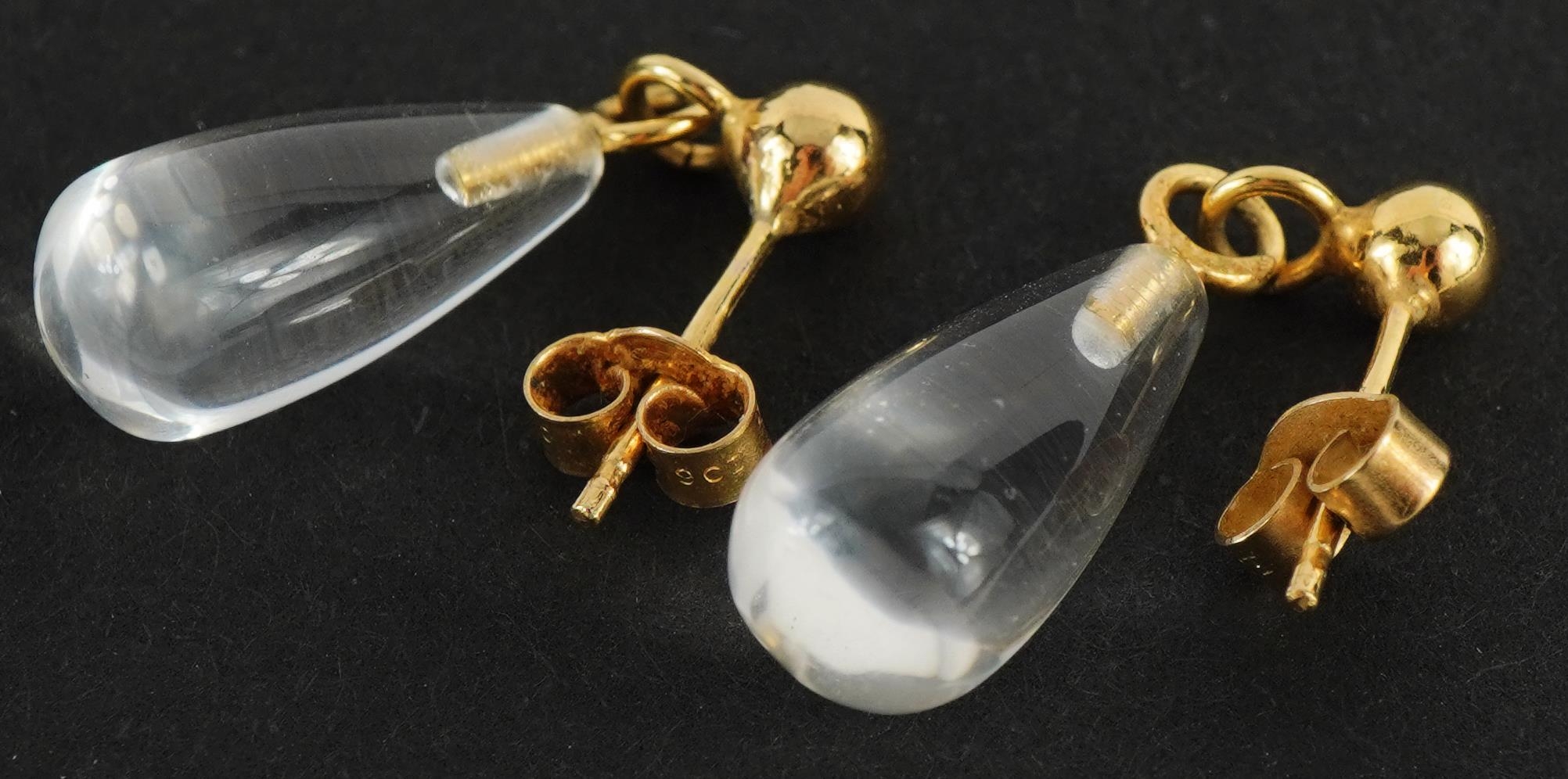 Pair of 9ct gold crystal drop earrings, 2.7cm high, 3.7g : For further information on this lot - Image 2 of 2