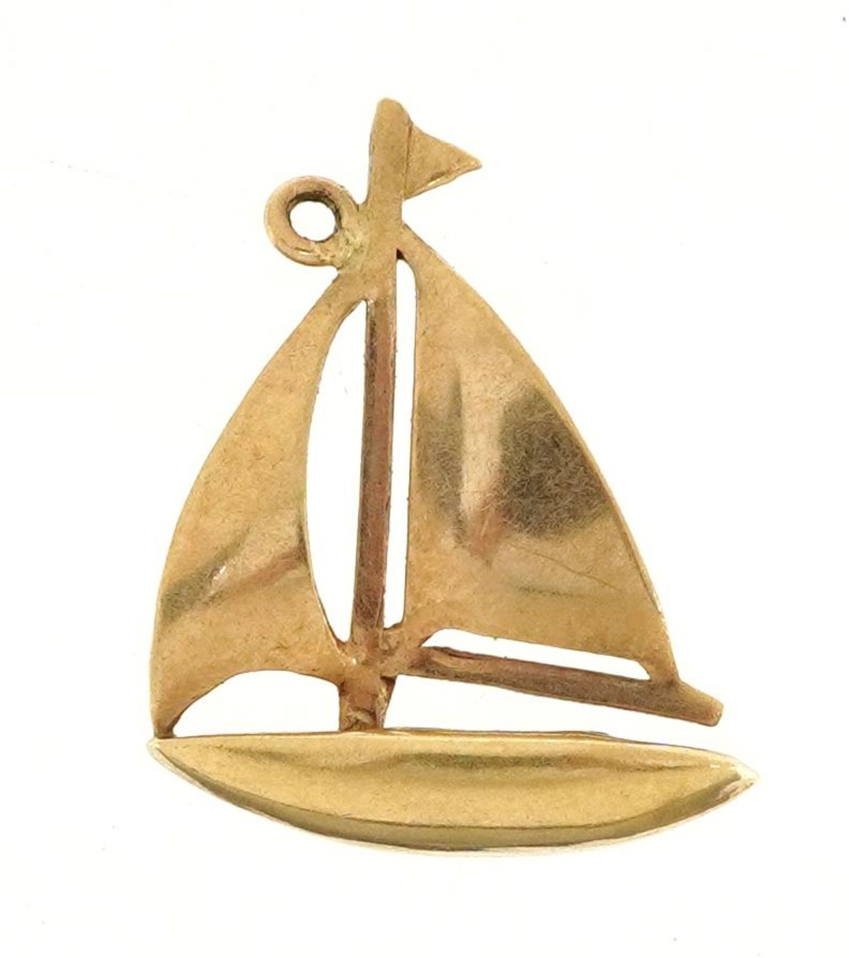 9ct gold yacht charm, 1.7cm high, 0.6g : For further information on this lot please contact the - Image 2 of 3