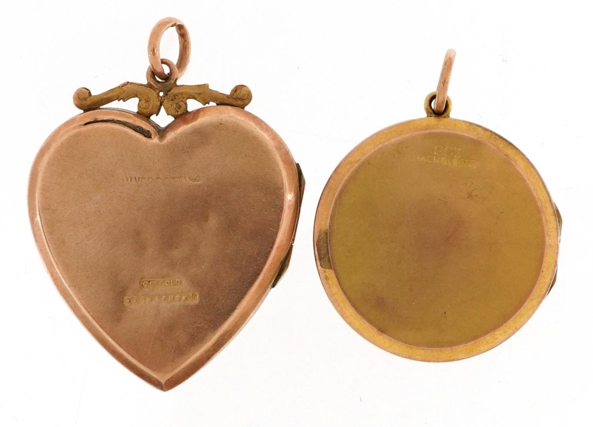 Two 9ct gold back and front lockets including a love heart example set with pink and clear stones, - Bild 3 aus 4