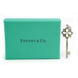 Tiffany & Co silver clear stone key charm with box, 5.8cm in length, 3.9g : For further