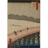 Hiroshige Ando - Sudden Shower Over Shin-Ohashi Bridge and Atake, Japanese woodblock print in colour
