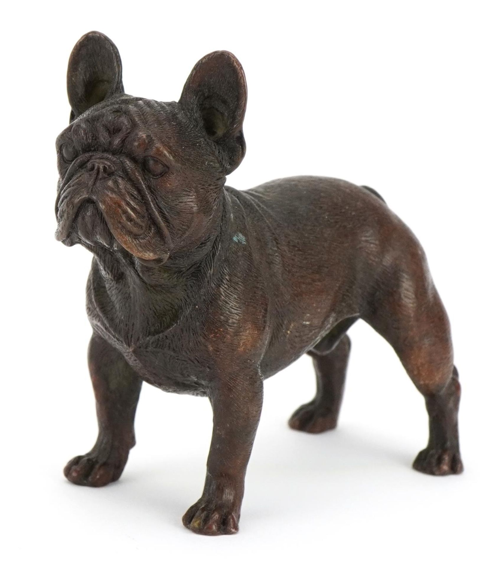 Patinated bronze standing French Bulldog, 8cm in length : For further information on this lot please