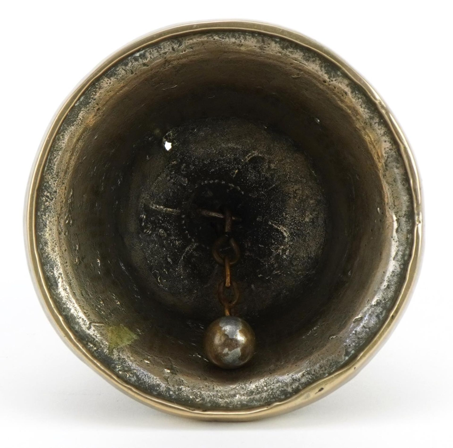 Antique Tibetan brass bell, 16cm high : For further information on this lot please visit - Image 3 of 3