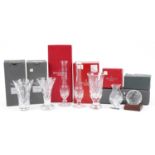 Seven Waterford Crystal vases with boxes including seven inch Archive vase and pair of Athens posy