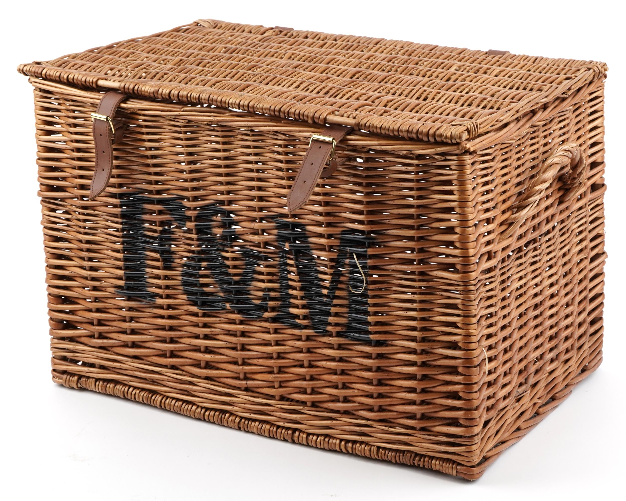 Fortnum & Mason wicker basket, 40.5cm high x 58.5cm W x 40cm D : For further information on this lot