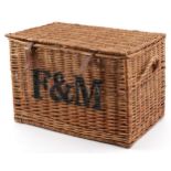 Fortnum & Mason wicker basket, 40.5cm high x 58.5cm W x 40cm D : For further information on this lot