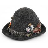 Sommer Austrian hat with various pin badges including BEA and Old Blacksmith Anvil Gretna : For