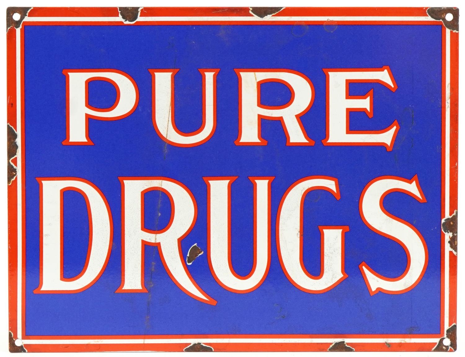 Pure Drugs enamel advertising sign, 37.5cm x 29cm : For further information on this lot please visit