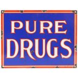 Pure Drugs enamel advertising sign, 37.5cm x 29cm : For further information on this lot please visit