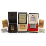 Vintage and later lighters including two S J Dupont, one with fitted box and Zippo : For further