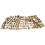 Collection of miniature hand painted diecast model railway army vehicles, the largest 3.5cm in