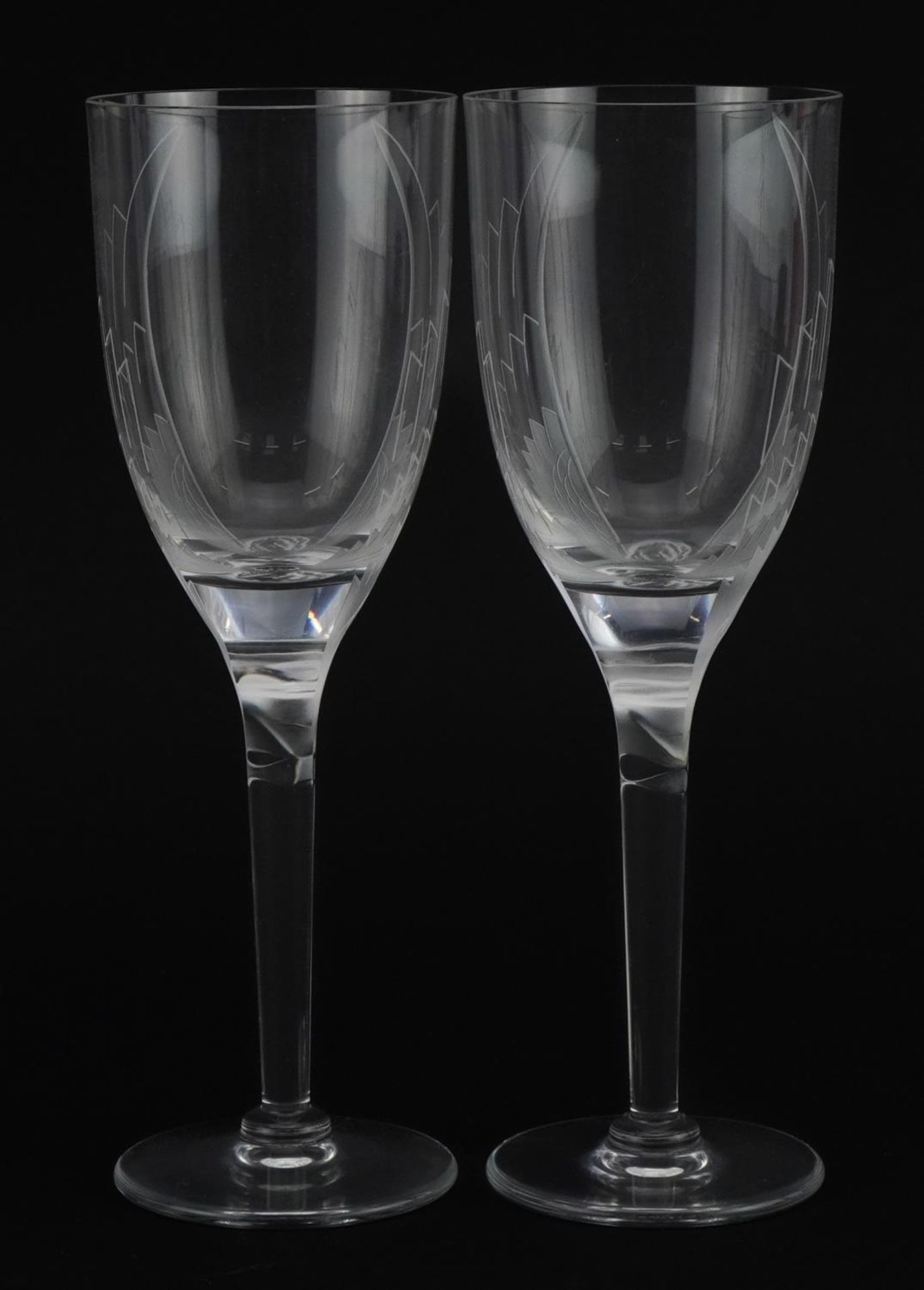 Lalique, pair of French frosted and clear glass Angel of Reins Champagne flutes with box, each - Image 5 of 7