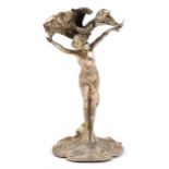 Manner of WMF, Art Nouveau silver plated table lamp in the form of a nude female with outstretched