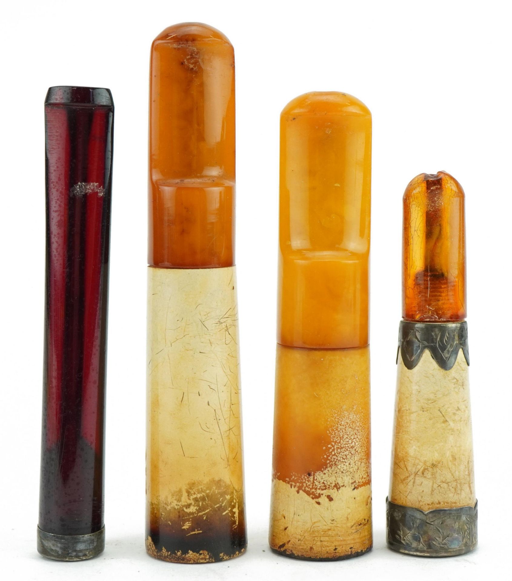 Four late 19th/early 20th century cigarette holders including butterscotch amber and cherry amber - Image 2 of 4