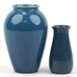 Two art pottery vases having blue glaze comprising Saturday Evening Girls and Wardle Art, the