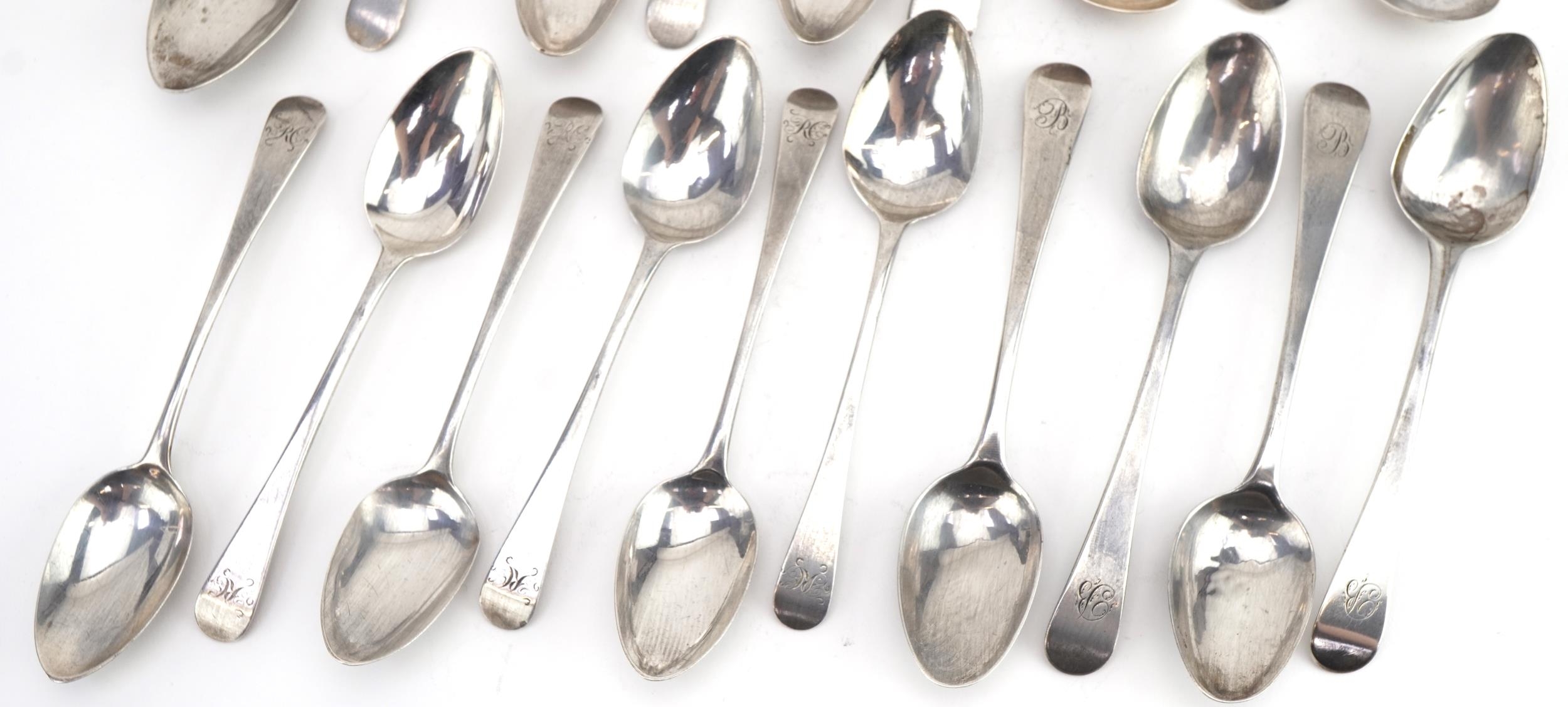 Collection of Georgian and later silver spoons including a set of six by Josiah and George Piercy, - Image 3 of 4