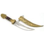 Islamic brass knife with horn mount and steel blade, 29cm in length : For further information on