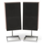 Pair of Bang & Olufsen Beovox S45 speakers with stands, each 69.5cm high : For further information