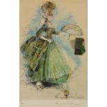 Raymond Hughes - Full length study of a female wearing 18th century dress, pencil signed fashion