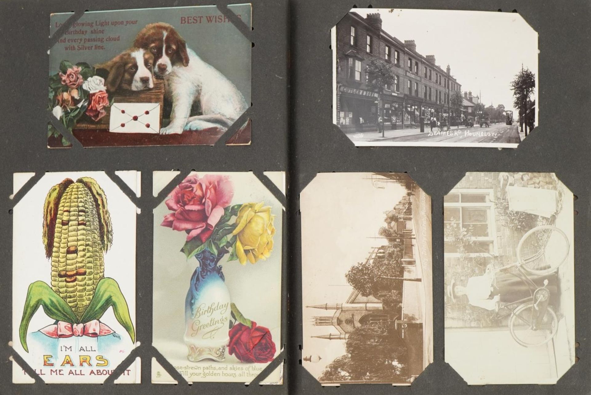 Collection of topographical postcards arranged in two albums, some real photographic, including