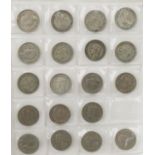 Collection of British Victorian and later coinage arranged in a folder including threepenny bits,